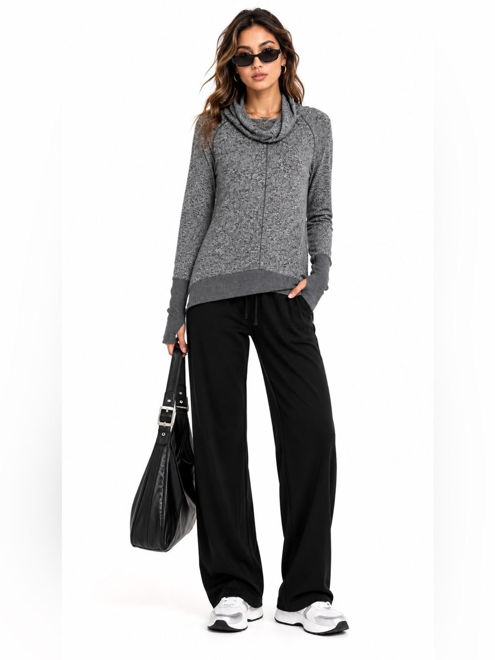 Zella Gwen Cozy Cowl Neck Pullover XL Thumbhole Fleece Interior Tech Sweater